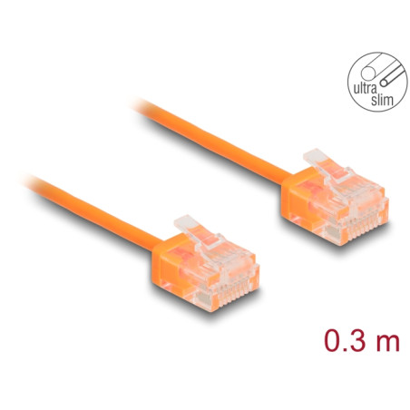 Delock RJ45 Netzwerkkabel Cat.6 UTP Ultra Slim 0,3 m orange mit kurzen Steckern