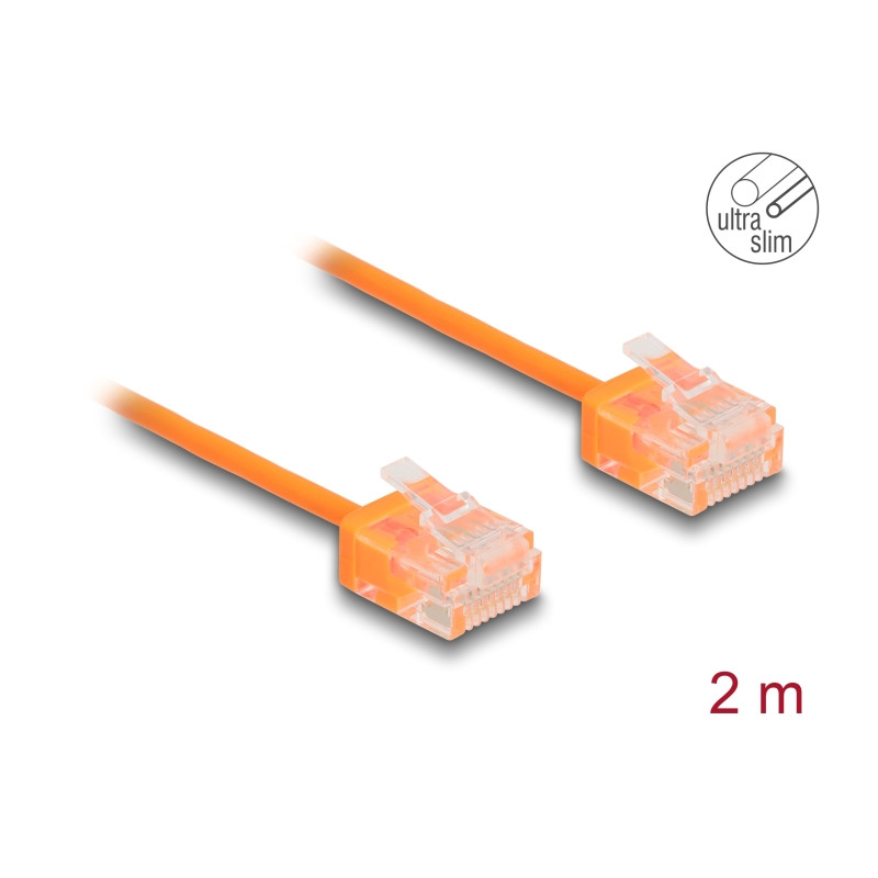Delock RJ45 Netzwerkkabel Cat.6 UTP Ultra Slim 2 m orange mit kurzen Steckern