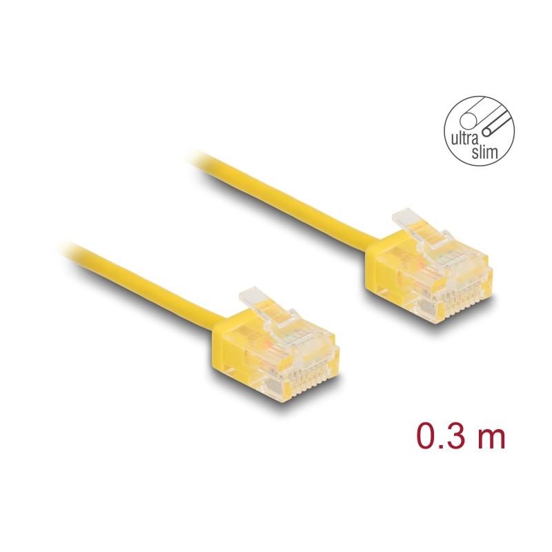 Delock RJ45 Netzwerkkabel Cat.6 UTP Ultra Slim 0,3 m gelb mit kurzen Steckern