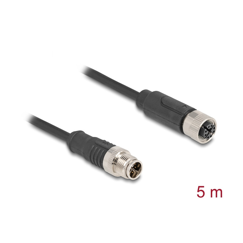 Delock M12 Kabel X-kodiert 8 Pin Stecker zu Buchse PVC 5 m