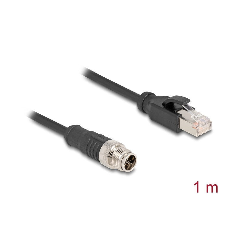 Delock M12 Kabel X-kodiert 8 Pin Stecker zu RJ45 Stecker PVC 1 m