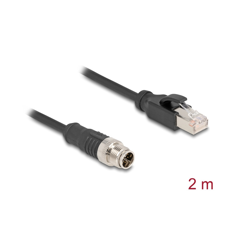 Delock M12 Kabel X-kodiert 8 Pin Stecker zu RJ45 Stecker PVC 2 m