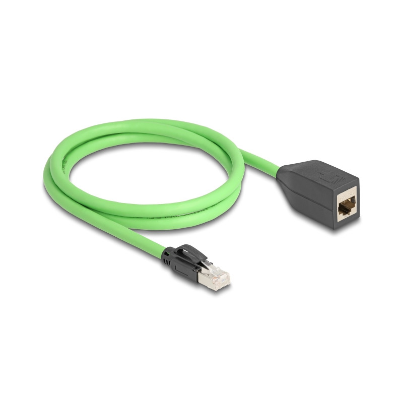 Delock RJ45 Netzwerk Verlängerungskabel Cat.6A Stecker zu Buchse SF/UTP schleppkettentauglich PUR (TPU) 1 m grün