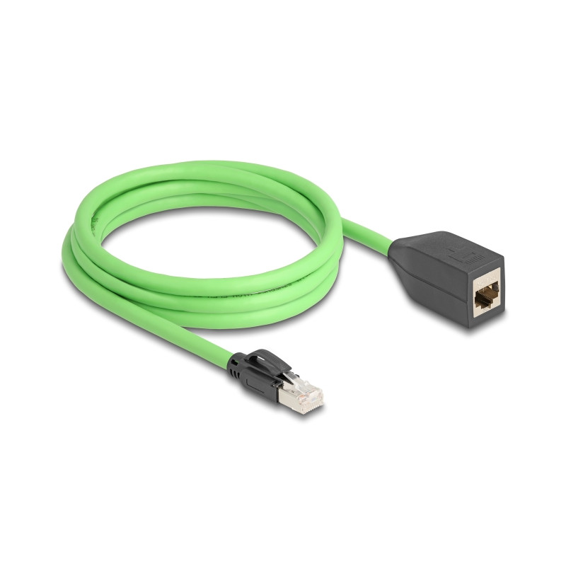 Delock RJ45 Netzwerk Verlängerungskabel Cat.6A Stecker zu Buchse SF/UTP schleppkettentauglich PUR (TPU) 2 m grün