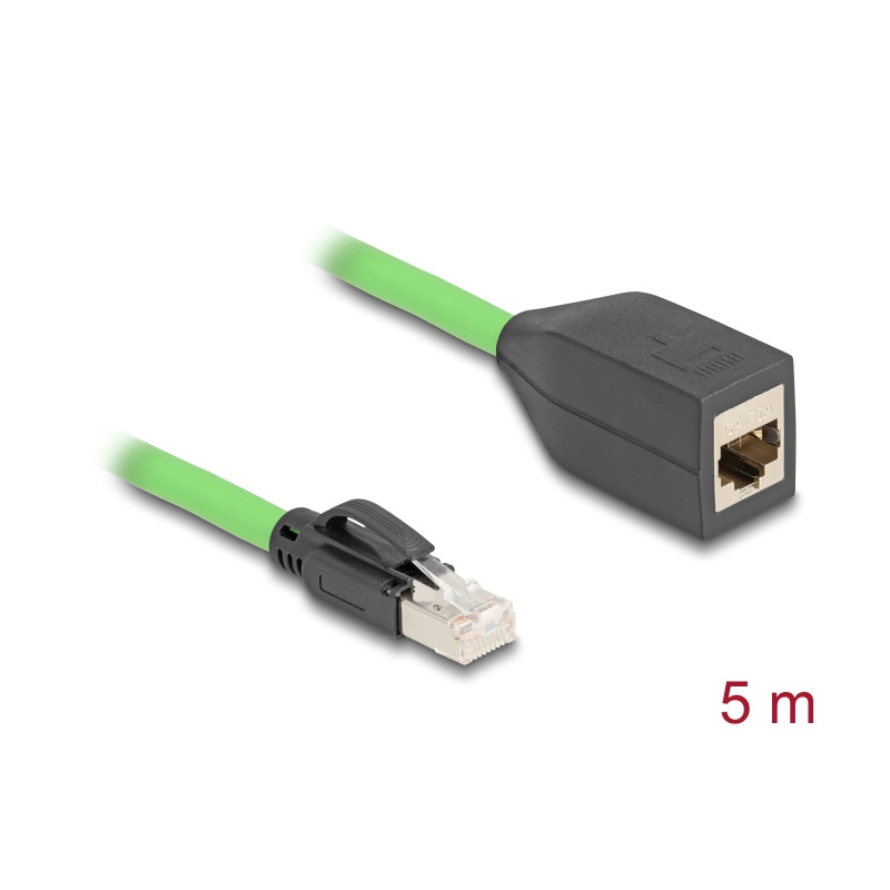 Delock RJ45 Netzwerk Verlängerungskabel Cat.6A Stecker zu Buchse SF/UTP schleppkettentauglich PUR (TPU) 5 m grün