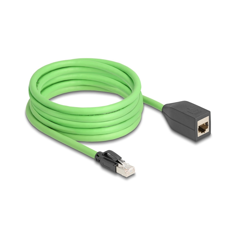 Delock RJ45 Netzwerk Verlängerungskabel Cat.6A Stecker zu Buchse SF/UTP schleppkettentauglich PUR (TPU) 5 m grün