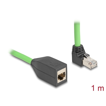 Delock RJ45 Netzwerk Verlängerungskabel Cat.6A Stecker oben gewinkelt zu Buchse SF/UTP schleppkettentauglich PUR (TPU) 1 m grün