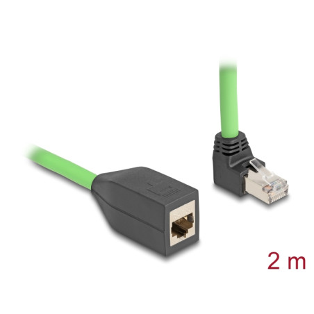 Delock RJ45 Netzwerk Verlängerungskabel Cat.6A Stecker oben gewinkelt zu Buchse SF/UTP schleppkettentauglich PUR (TPU) 2 m grün