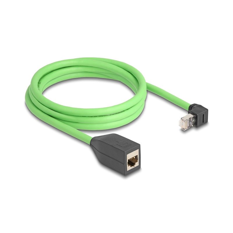 Delock RJ45 Netzwerk Verlängerungskabel Cat.6A Stecker oben gewinkelt zu Buchse SF/UTP schleppkettentauglich PUR (TPU) 2 m grün