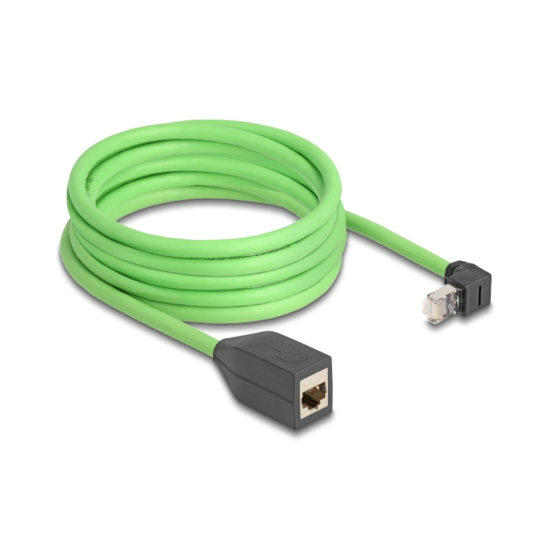 Delock RJ45 Netzwerk Verlängerungskabel Cat.6A Stecker oben gewinkelt zu Buchse SF/UTP schleppkettentauglich PUR (TPU) 5 m grün