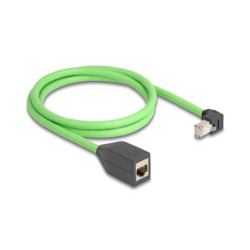 Delock RJ45 Netzwerk Verlängerungskabel Cat.6A Stecker unten gewinkelt zu Buchse SF/UTP schleppkettentauglich PUR (TPU) 1 m grün