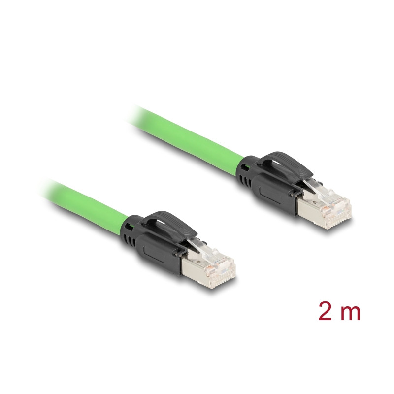 Delock RJ45 Netzwerkkabel Cat.6A Stecker zu Stecker SF/UTP schleppkettentauglich PUR (TPU) 2 m grün