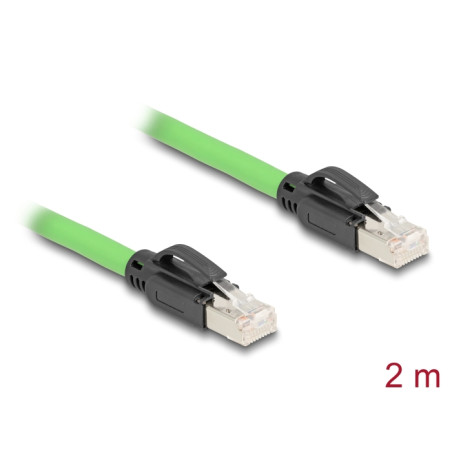 Delock RJ45 Netzwerkkabel Cat.6A Stecker zu Stecker SF/UTP schleppkettentauglich PUR (TPU) 2 m grün