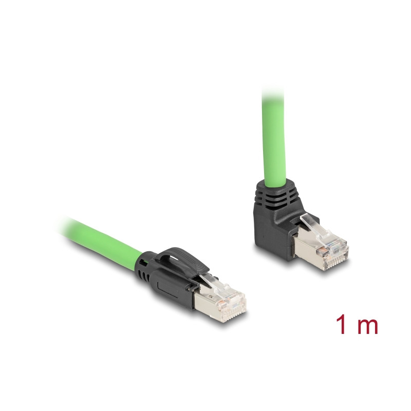Delock RJ45 Netzwerkkabel Cat.6A Stecker zu Stecker oben gewinkelt SF/UTP schleppkettentauglich PUR (TPU) 1 m grün