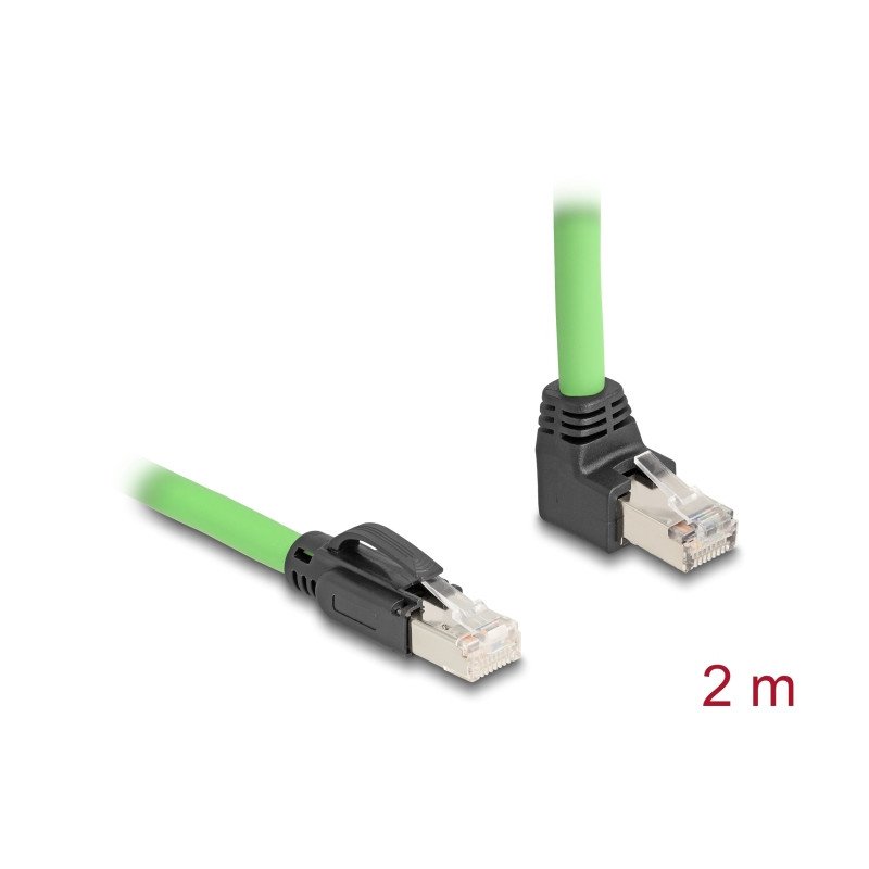 Delock RJ45 Netzwerkkabel Cat.6A Stecker zu Stecker oben gewinkelt SF/UTP schleppkettentauglich PUR (TPU) 2 m grün
