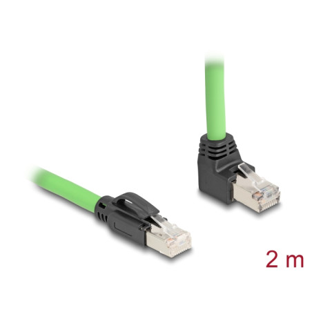 Delock RJ45 Netzwerkkabel Cat.6A Stecker zu Stecker oben gewinkelt SF/UTP schleppkettentauglich PUR (TPU) 2 m grün