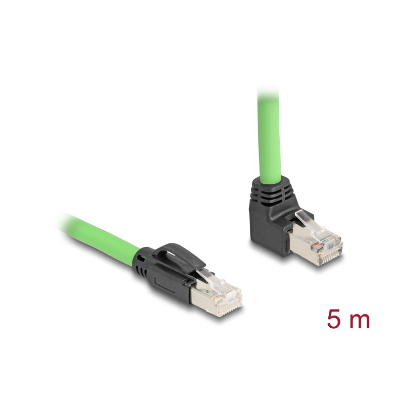 Delock RJ45 Netzwerkkabel Cat.6A Stecker zu Stecker oben gewinkelt SF/UTP schleppkettentauglich PUR (TPU) 5 m grün