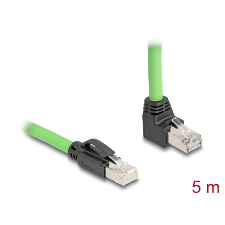Delock RJ45 Netzwerkkabel Cat.6A Stecker zu Stecker oben gewinkelt SF/UTP schleppkettentauglich PUR (TPU) 5 m grün