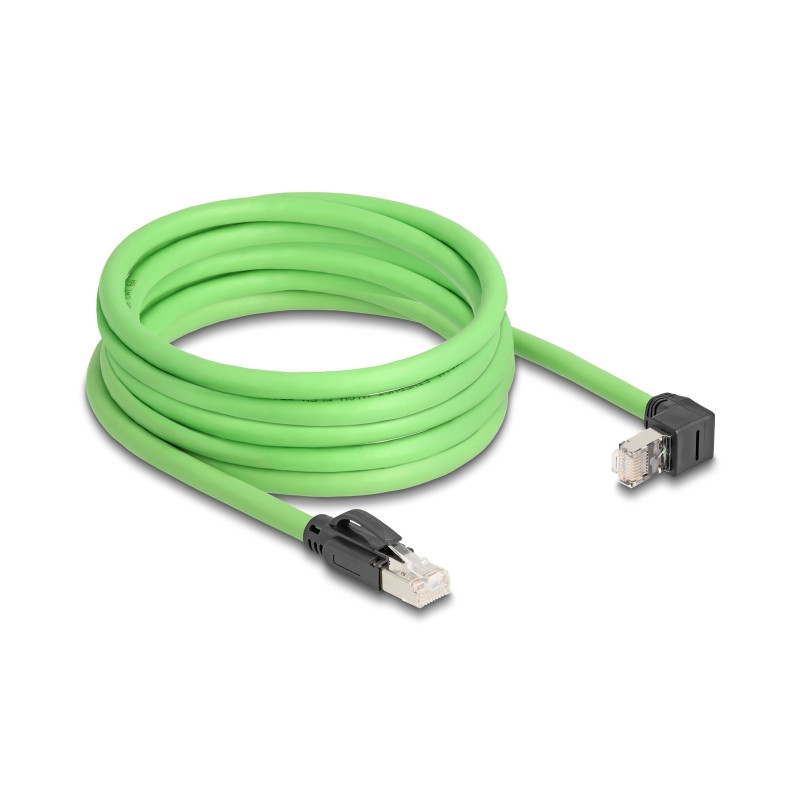 Delock RJ45 Netzwerkkabel Cat.6A Stecker zu Stecker oben gewinkelt SF/UTP schleppkettentauglich PUR (TPU) 5 m grün