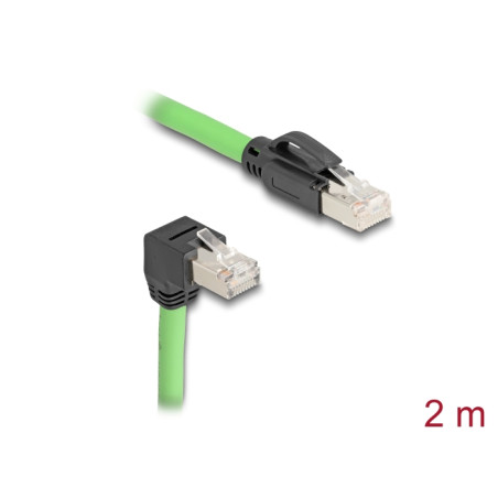 Delock RJ45 Netzwerkkabel Cat.6A Stecker zu Stecker unten gewinkelt SF/UTP schleppkettentauglich PUR (TPU) 2 m grün