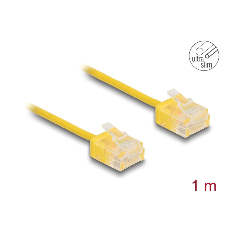 Delock RJ45 Netzwerkkabel Cat.6 UTP Ultra Slim 1 m gelb mit kurzen Steckern