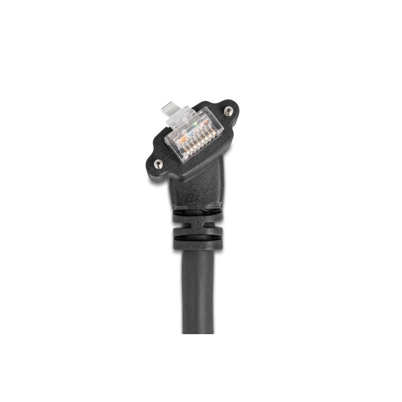 Delock GigE Kamera Kabel RJ45 Stecker 45° gedreht und 90° gewinkelt mit Schrauben zu RJ45 Stecker Cat.6 S/FTP 1 m schwarz