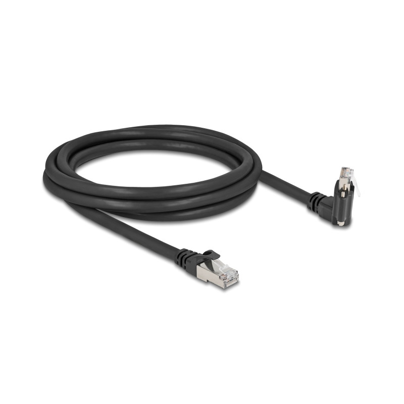 Delock GigE Kamera Kabel RJ45 Stecker 45° gedreht und 90° gewinkelt mit Schrauben zu RJ45 Stecker Cat.6 S/FTP 2 m schwarz