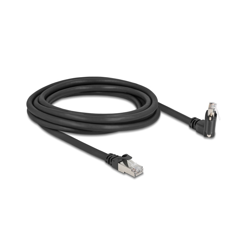 Delock GigE Kamera Kabel RJ45 Stecker 45° gedreht und 90° gewinkelt mit Schrauben zu RJ45 Stecker Cat.6 S/FTP 3 m schwarz