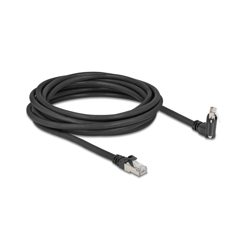 Delock GigE Kamera Kabel RJ45 Stecker 45° gedreht und 90° gewinkelt mit Schrauben zu RJ45 Stecker Cat.6 S/FTP 5 m schwarz