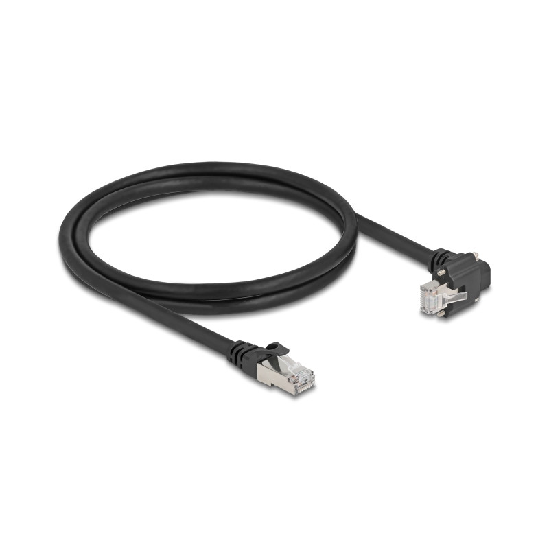 Delock GigE Kamera Kabel RJ45 Stecker 90° gewinkelt mit Schrauben zu RJ45 Stecker Cat.6 S/FTP 1 m schwarz