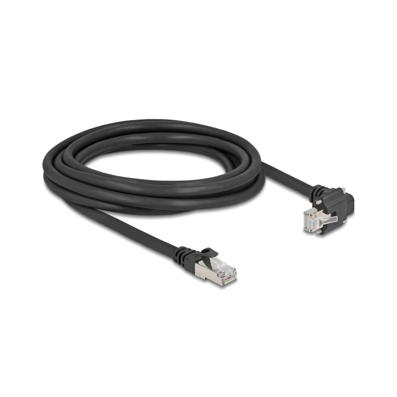 Delock GigE Kamera Kabel RJ45 Stecker 90° gewinkelt mit Schrauben zu RJ45 Stecker Cat.6 S/FTP 3 m schwarz