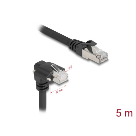 Delock GigE Kamera Kabel RJ45 Stecker 90° gewinkelt mit Schrauben zu RJ45 Stecker Cat.6 S/FTP 5 m schwarz