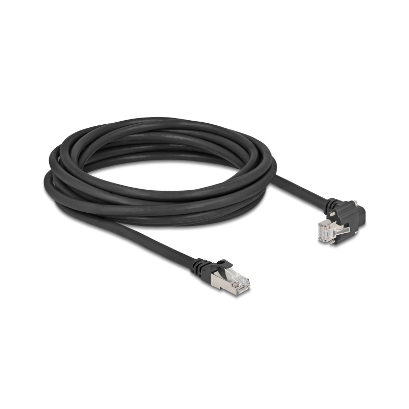Delock GigE Kamera Kabel RJ45 Stecker 90° gewinkelt mit Schrauben zu RJ45 Stecker Cat.6 S/FTP 5 m schwarz