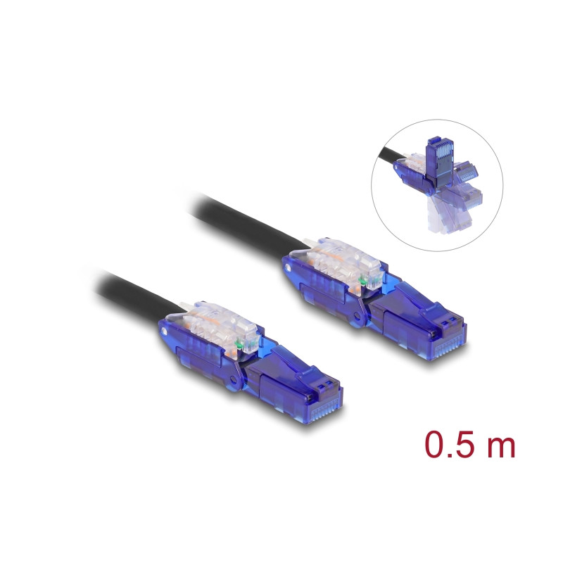 Delock RJ45 Netzwerkkabel Cat.6 UTP mit 180° winkelbaren Steckern schwarz 0,5 m