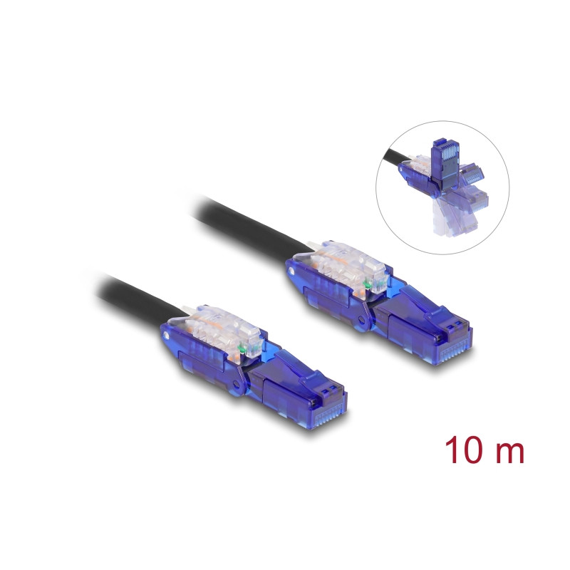 Delock RJ45 Netzwerkkabel Cat.6 UTP mit 180° winkelbaren Steckern schwarz 10 m