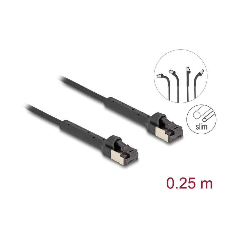 Delock RJ45 Slim Netzwerkkabel Cat.6A U/FTP winkelbar schwarz 0,25 m