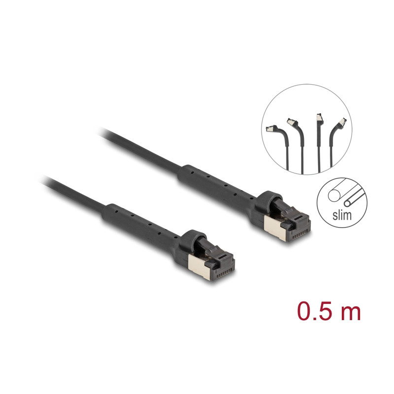 Delock RJ45 Slim Netzwerkkabel Cat.6A U/FTP winkelbar schwarz 0,5 m