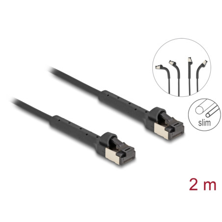 Delock RJ45 Slim Netzwerkkabel Cat.6A U/FTP winkelbar schwarz 2 m