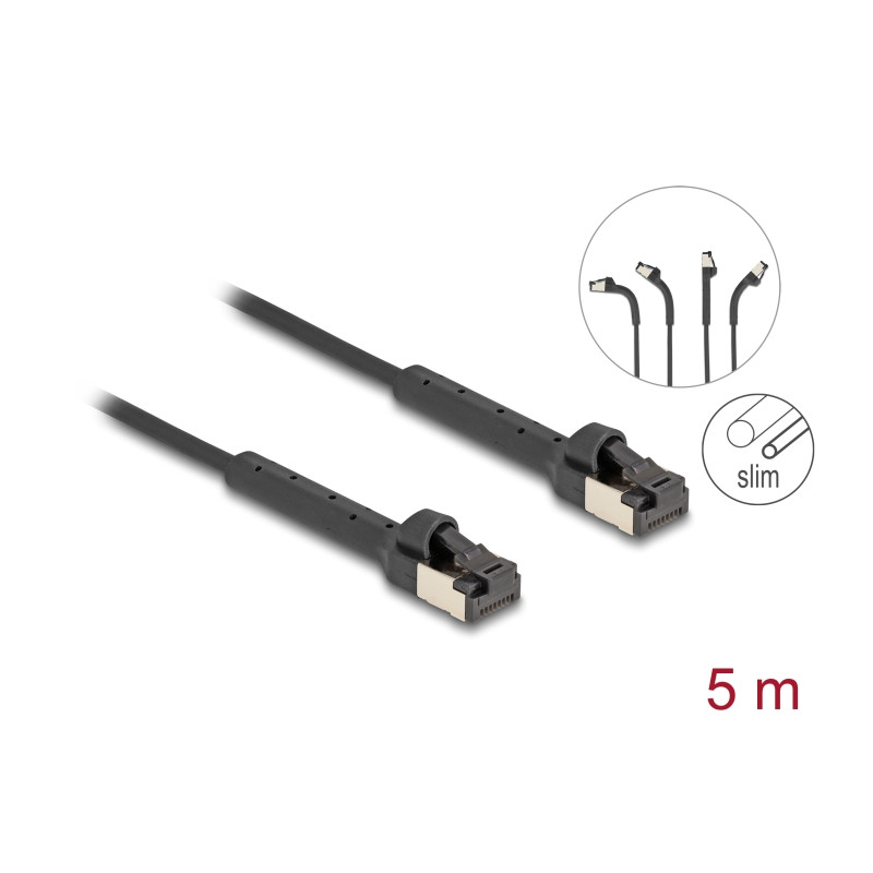Delock RJ45 Slim Netzwerkkabel Cat.6A U/FTP winkelbar schwarz 5 m