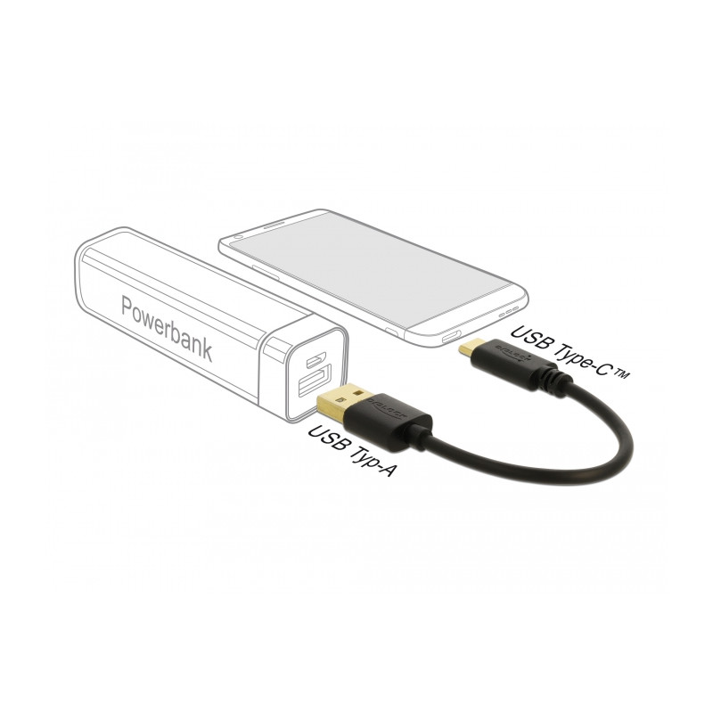 Delock USB Ladekabel Typ-A zu USB Type-C™ 3 A 15 cm