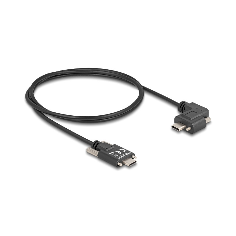 Delock USB 2.0 Kabel USB Type-C™ Stecker mit Schrauben zu USB Type-C™ Stecker mit Schrauben gewinkelt links / rechts PD 3.0 60 W