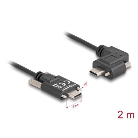 Delock USB 2.0 Kabel USB Type-C™ Stecker mit Schrauben zu USB Type-C™ Stecker mit Schrauben gewinkelt links / rechts PD 3.0 60 W