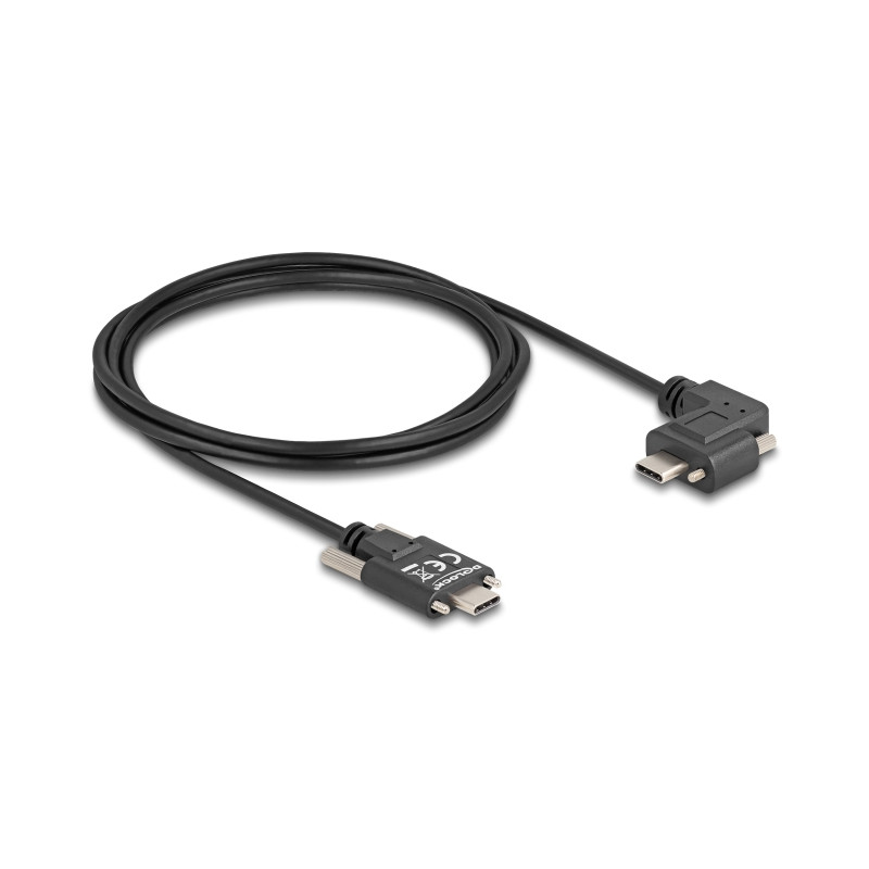 Delock USB 2.0 Kabel USB Type-C™ Stecker mit Schrauben zu USB Type-C™ Stecker mit Schrauben gewinkelt links / rechts PD 3.0 60 W