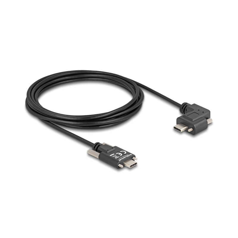 Delock USB 2.0 Kabel USB Type-C™ Stecker mit Schrauben zu USB Type-C™ Stecker mit Schrauben gewinkelt links / rechts PD 3.0 60 W