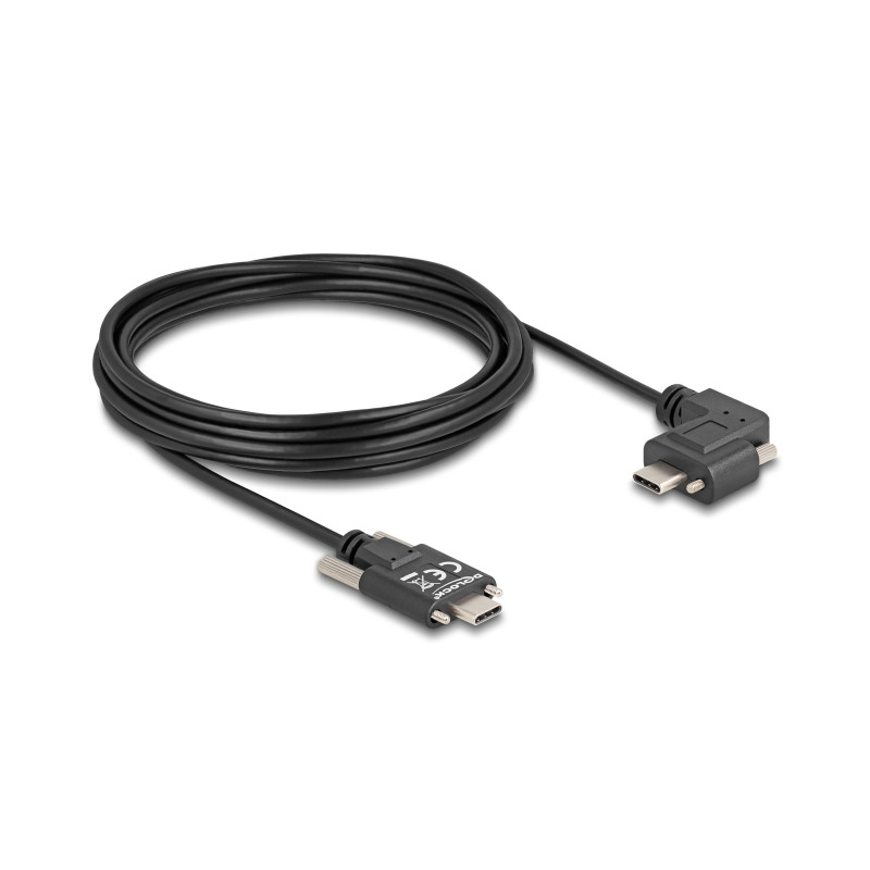 Delock USB 2.0 Kabel USB Type-C™ Stecker mit Schrauben zu USB Type-C™ Stecker mit Schrauben gewinkelt links / rechts PD 3.0 60 W