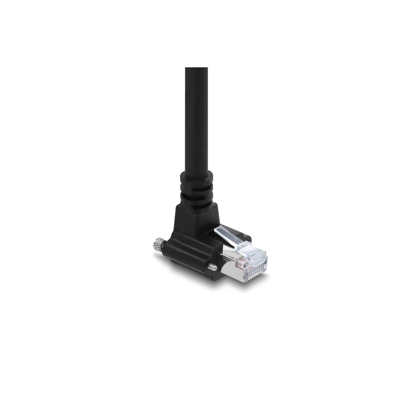Delock GigE Kamera Kabel RJ45 Stecker 90° gewinkelt mit Schrauben, Steckerlänge 28 mm zu RJ45 Stecker Cat.6 S/FTP 1 m schwarz