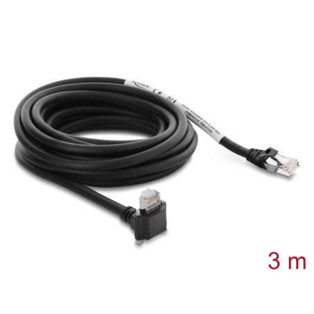 Delock GigE Kamera Kabel RJ45 Stecker 90° gewinkelt mit Schrauben, Steckerlänge 28 mm zu RJ45 Stecker Cat.6 S/FTP 3 m schwarz