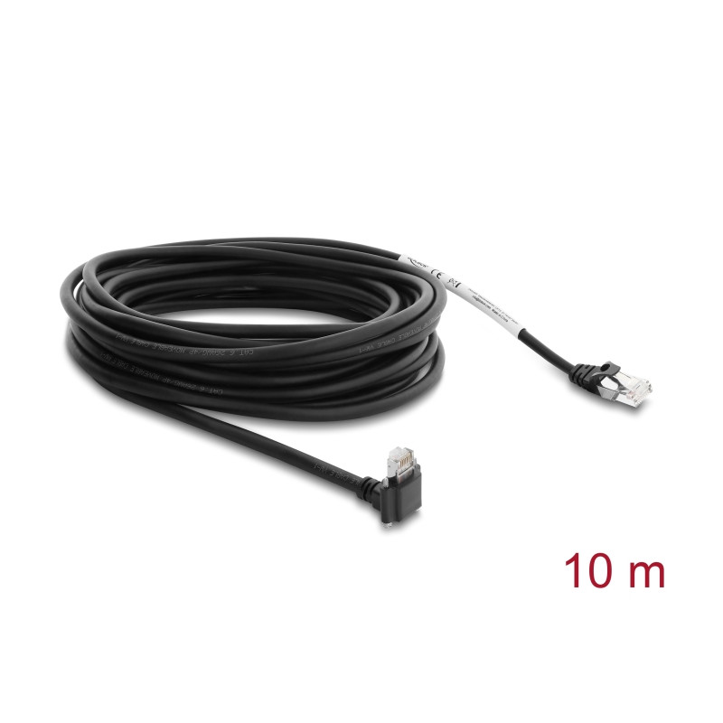 Delock GigE Kamera Kabel RJ45 Stecker 90° gewinkelt mit Schrauben, Steckerlänge 28 mm zu RJ45 Stecker Cat.6 S/FTP 10 m schwarz