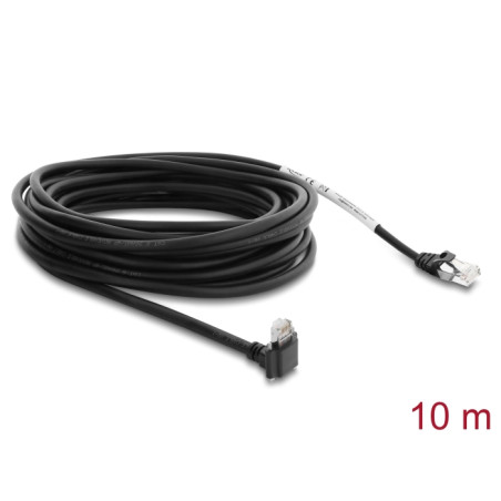 Delock GigE Kamera Kabel RJ45 Stecker 90° gewinkelt mit Schrauben, Steckerlänge 28 mm zu RJ45 Stecker Cat.6 S/FTP 10 m schwarz