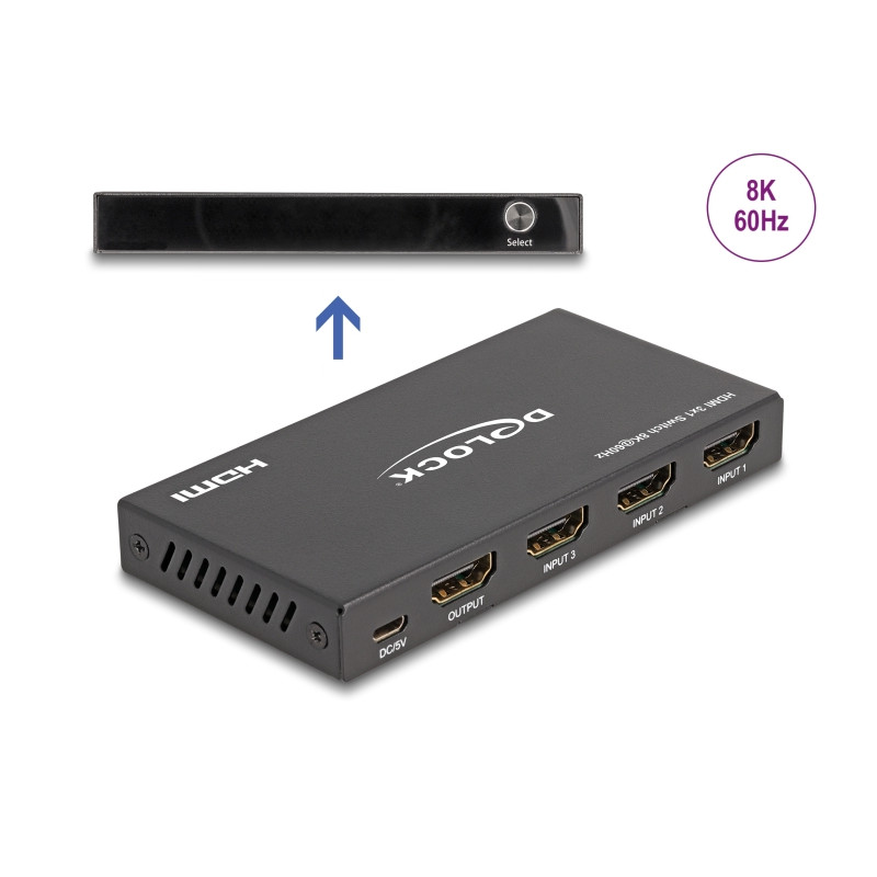 Delock HDMI Switch 3 x HDMI in zu 1 x HDMI out 8K 60 Hz